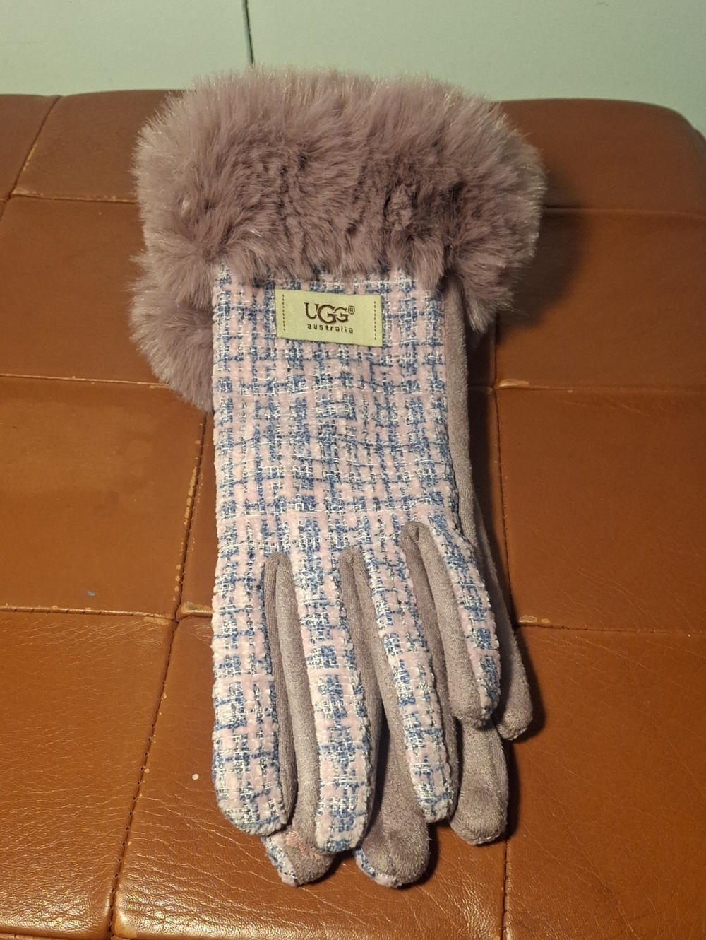 UGG Pink Tweed Gloves with Faux Fur Cuff